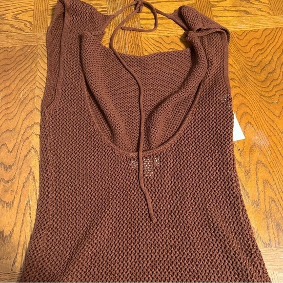 NEW Urban Outfitters Sunny Backless Crochet Halterneck Mini Dress in Brown Sz L - Picture 9 of 12
